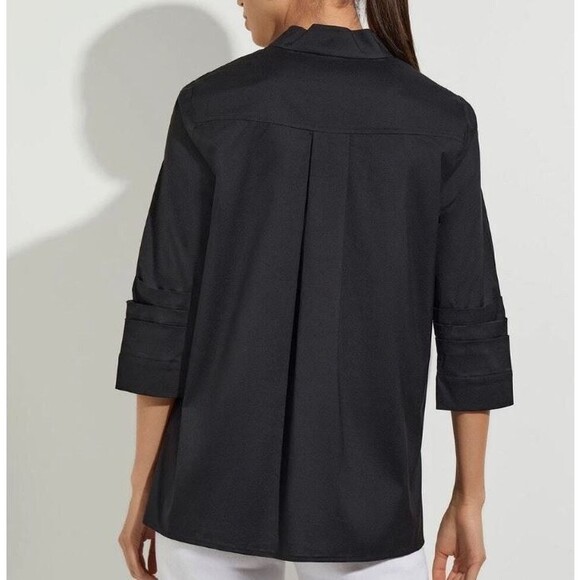 Misook Ruched Sleeve Nylon Blend Tunic Popover Size Large Black Quiet Luxury - Picture 2 of 15